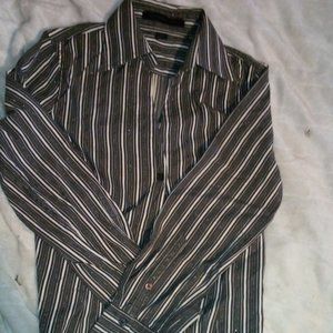 Ladie's striped half-button blouse